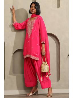 Soch - Women Pink Embroidered Crepe Kurta and Salwar with Dupatta