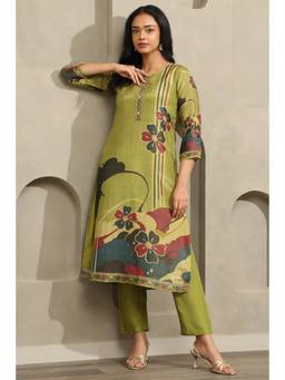 Soch - Women Green Floral Tissue Kurta with Pant