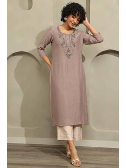 Soch - Women Brown Embellished & Sequined Cotton Blend Kurta