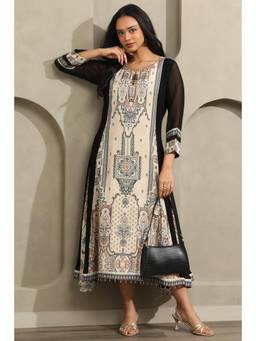 Soch - Women Beige Colorblock Muslin Dress