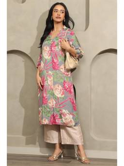 Soch - Women Grey Floral Muslin Kurta