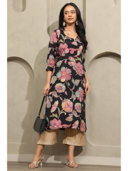 Soch - Women Black Floral Muslin Kurta