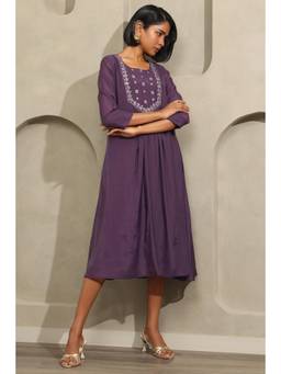 Soch - Women Purple Solid/Plain Chanderi Dress