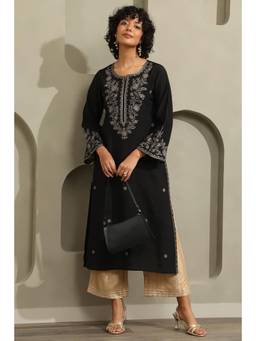 Soch - Women Black Embellished & Sequined Silk Blend Kurta