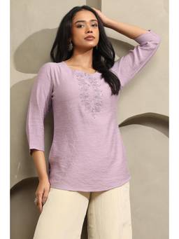 Soch - Women Purple Solid/Plain Cotton Blend Tunic