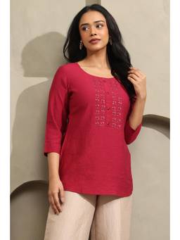 Soch - Women Maroon Solid/Plain Cotton Blend Tunic