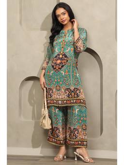 Soch - Women Teal Embellished & Sequined Crepe Co-Ord Set