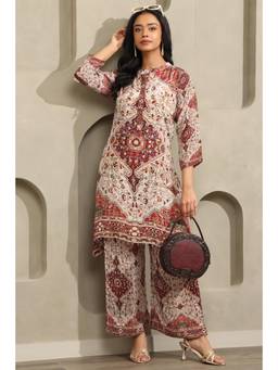 Soch - Women Beige Embellished & Sequined Crepe Co-Ord Set