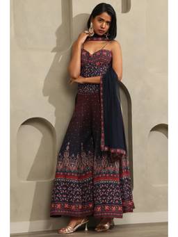 Soch - Women Navy Blue Printed Georgette Co-Ord Set