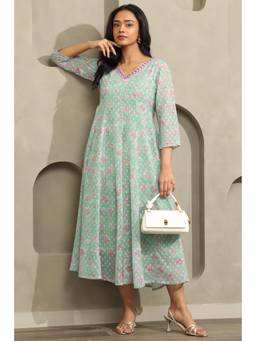 Soch - Women Green Floral Chiffon Dress