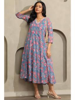 Soch - Women Blue Floral Georgette Dress