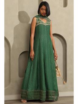 Soch - Women Green Embellished/Sequined Georgette Gown with Dupatta