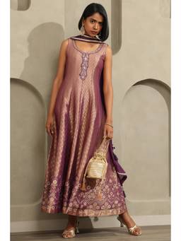 Soch - Women Purple Woven Viscose Anarkali Kurta and Pair Of Unstitched Sleeves with Dupatta
