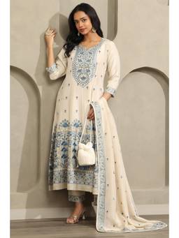 Soch - Women Blue Floral Tissue Kurta and Pant with Dupatta