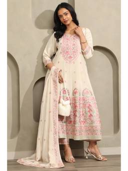 Soch - Women Pink Floral Tissue Kurta and Pant with Dupatta