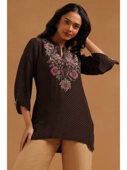 Soch - Women Brown Embroidered Crepe Tunic