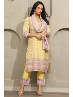 Soch - Women Yellow Embellished & Sequined Chanderi Kurta and Pant with Dupatta