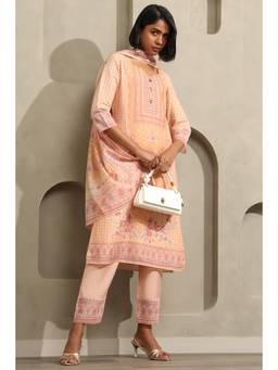 Soch - Women Peach Printed Chanderi Kurta and Pant with Dupatta