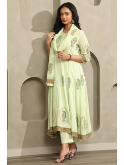 Soch - Women Green Printed Cotton Kurta and Pant with Dupatta