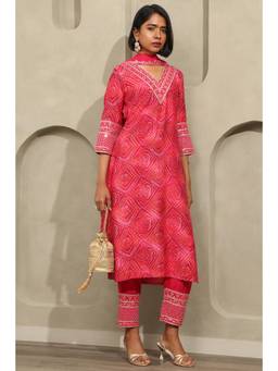 Soch - Women Pink Printed Muslin Kurta and Pant with Dupatta