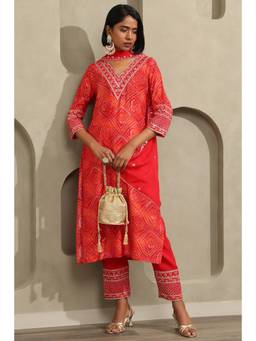 Soch - Women Red Printed Muslin Kurta and Pant with Dupatta