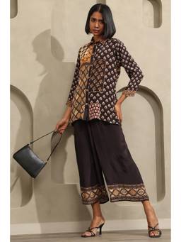 Soch - Women Black Printed Crepe Shirt with Palazzo