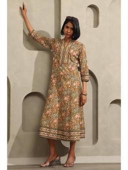 Soch - Women Olive Paisley Cotton Dress