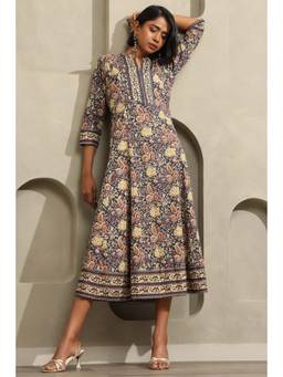 Soch - Women Navy Blue Paisley Cotton Dress