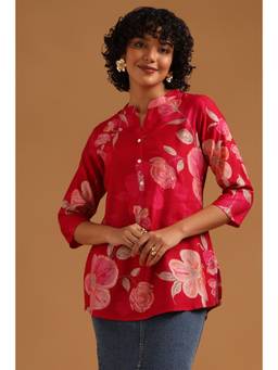 Soch - Women Pink Floral Cotton Blend Tunic