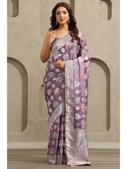 Soch - Women Lavender Woven Satin Saree with Unstitched Blouse