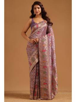 Soch - Women Lavender Woven Silk Saree with Unstitched Blouse