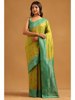 Soch - Women Green Woven Silk Saree with Unstitched Blouse