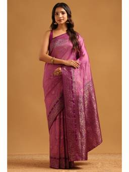 Soch - Women Lavender Woven Silk Saree with Unstitched Blouse