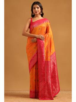 Soch - Women Mustard Woven Silk Saree with Unstitched Blouse