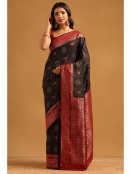 Soch - Women Black Woven Silk Saree with Unstitched Blouse