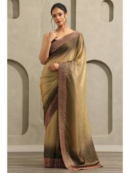 Soch - Women Olive Embellished/Sequined Organza Saree with Unstitched Blouse