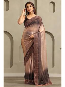 Soch - Women Brown Embellished/Sequined Organza Saree with Unstitched Blouse
