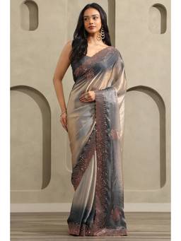 Soch - Women Grey Ombre Organza Saree with Unstitched Blouse
