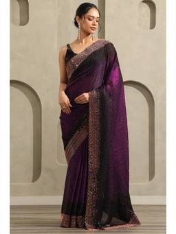 Soch - Women Purple Embellished/Sequined Organza Saree with Unstitched Blouse