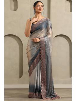 Soch - Women Blue Ombre Organza Saree with Unstitched Blouse