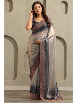 Soch - Women Grey Ombre Organza Saree with Unstitched Blouse