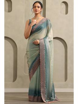 Soch - Women Blue Ombre Organza Saree with Unstitched Blouse