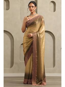 Soch - Women Olive Ombre Organza Saree with Unstitched Blouse