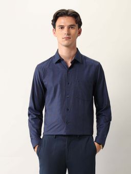 Arrow - Men Navy Blue Self Design Formal Shirt
