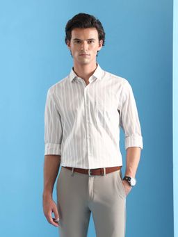 Arrow - Men Beige Stripes Formal Shirt