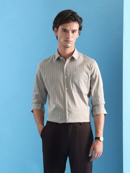 Arrow - Men Brown Stripes Formal Shirt