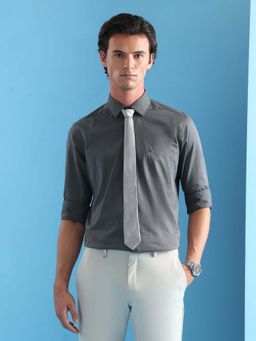 Arrow - Men Grey Self Design Formal Shirt