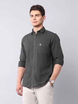 U.S. Polo Assn. Denim Co. - Men Charcoal Solid Casual Shirt