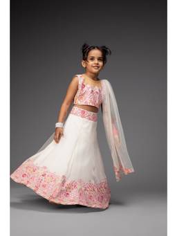 Neha Gursahani - Ivory Embroidered Lehenga With Choli And Dupatta