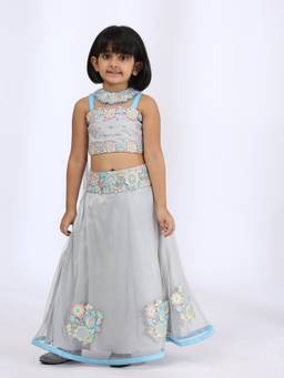 Neha Gursahani - Embroidered Grey Lehenga With Choli And Dupatta